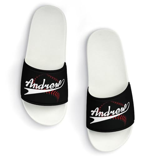 Custom Sports Slides Personalized Slippers - Baseball Sandals Quick Drying Softball Slippers Indoor Outdoor,Gifts for Men Youth Boy (White,Style 10)