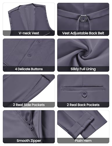 Image of WULFUL Men's Slim Fit Suit One Button 3-Piece Blazer Dress Business Wedding Party Jacket Vest & Pant