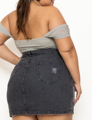 Mini Saia Jeans Feminina Grafite Plus Size Cintura Alta Tendência Verão (BR, Numérico, 54, Plus Size
