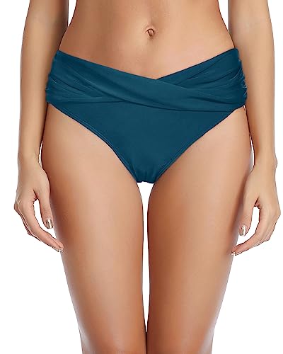 Image of Tempt Me Women Twist Bikini Bottom Moderate High Cut Bathing Suit Bottoms Ruched Swimsuit Bottom
