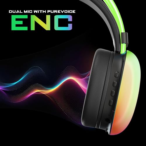 Image of truke BTG Thunder Over the Ear Gaming Headphone with 70H of Playtime, 40mm Titanium Drivers, Dual Pairing Headset, Gaming Mode (40ms Latency) with RGB LEDs, Detachable Mic, BT 5.4-Black