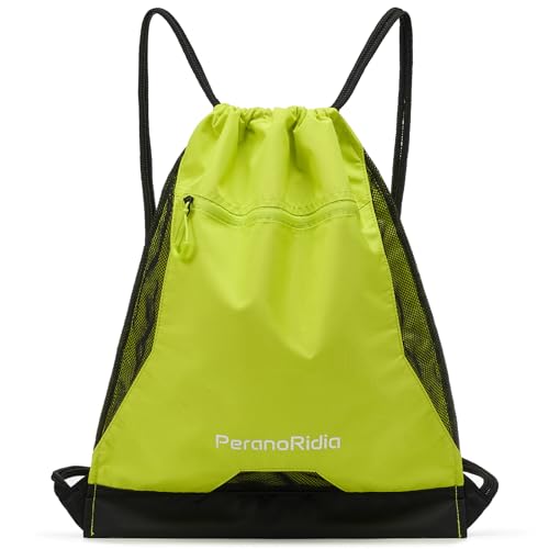PeranoRidia Mochila de Cuerdas Impermeable para Hombre/Mujer, Bolsa de De Cordón Deportiva Ligera para Gimnasio, Playa, Natación, Senderismo, Running y Ciclismo, Verde 36x45x7cm