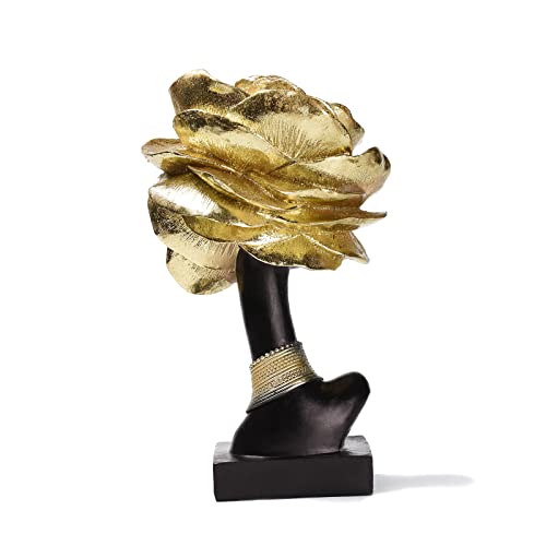 Brabud Resin Black Girl With Gold Rose Statue African Girls Tribal Lady Figurine Modern Home Decor Collection Gift Crafts Ornaments 11'' (H) Tqgjbs231 #TOP5