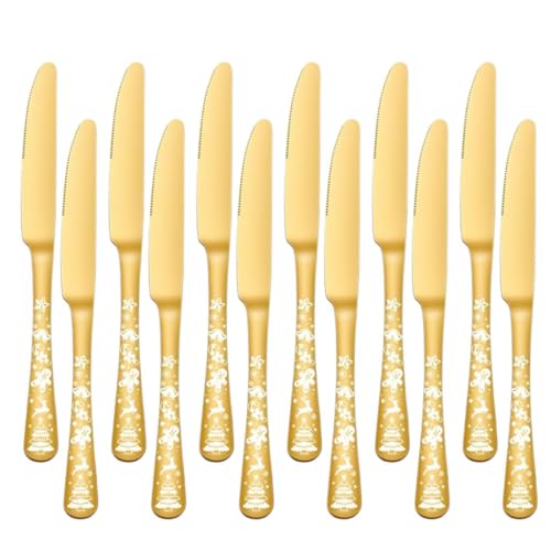 Image of Butter Knives, 18 /10 Stainless Steel Table Knife, Butter Knives Cutlery Set, Mirror Finish Utensils Set for Home, Office, Party, Camping, Dishwasher Safe (12 Pcs Pcs Dinner Knife, Gold)