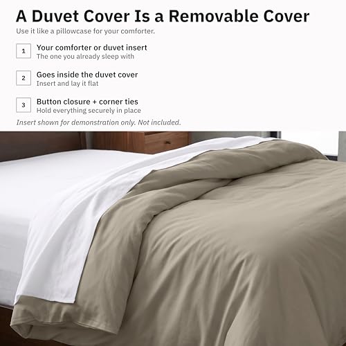 Image of California Design Den Duvet Cover King Size Only - 400 Thread Count, 100% Cotton Sateen, Soft King-Size Duvet Covers, Button Closures, Corner Ties, Durable Bedding - Taupe