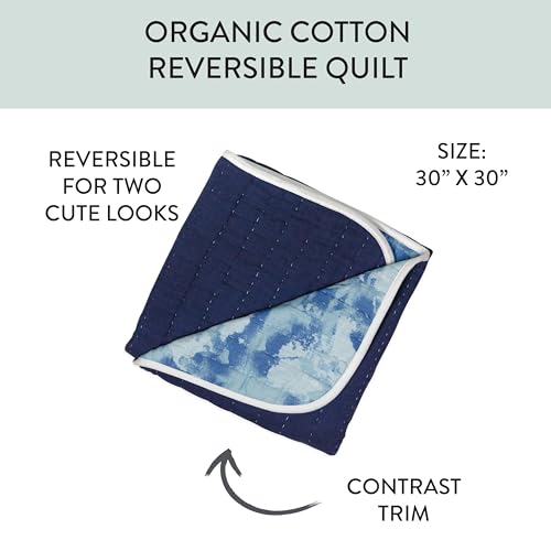 Image of HonestBaby Hand-Quilted Baby Blanket Reversible 100% Organic Cotton for Infant Boys, Girls, Watercolor World, One Size