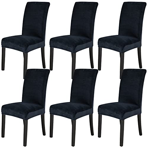 MIFXIN Dining Chair Cover Stretch Kitchen Chair Slipcover Elastic Spandex Removable Washable Chair Furniture Protector Seat Cover for Dining Room Banquet Ceremony Hotel Party (6 Pcs, Velvet Navy)
