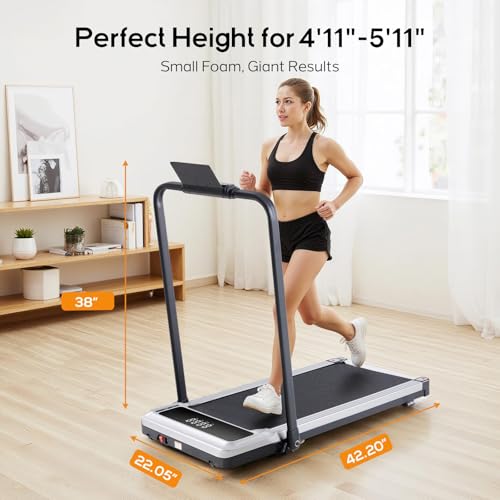 Image of Walking Pad Under Desk Treadmill with Foldable Handle Bar, Portable Compact Electric Walking Treadmills with Remote Control for Home Office, Quiet Fitness Machine, Light Silver