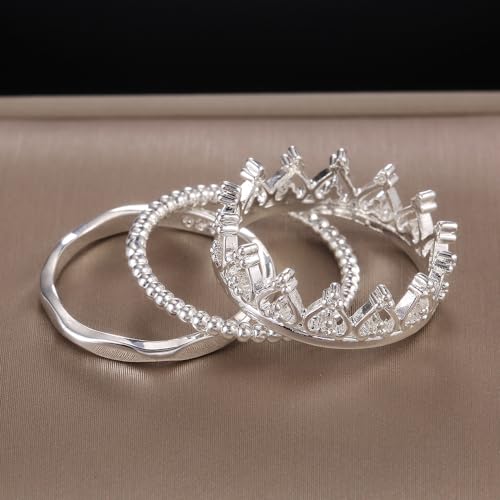 RKKOJJO 925 Sterling Silver Crown-Shape Stackable Rings Engagement Ring Wedding Band Rings for Women2