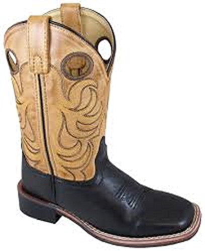 Smoky Mountain Children's Girls Boys Square Toe Two Tone Bomber Tan Black Leather Cowboy Boots Size