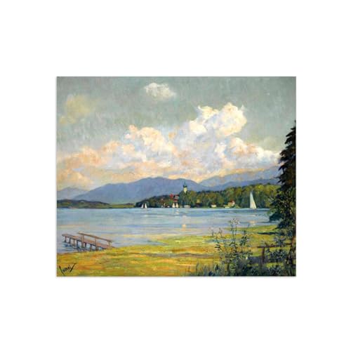 Image d'art paysage de lac apaisant grand tableau toile 70x85 cm