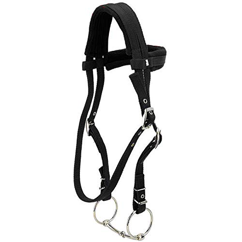 TopHomer Brida de Filete de Caballo con rienda, arnés de Cabestro de Caballo Ajustable Rojo, Cabezas de Caballo, Broca de Caballo con cojín Suave para Caballo (Grande, Negro)