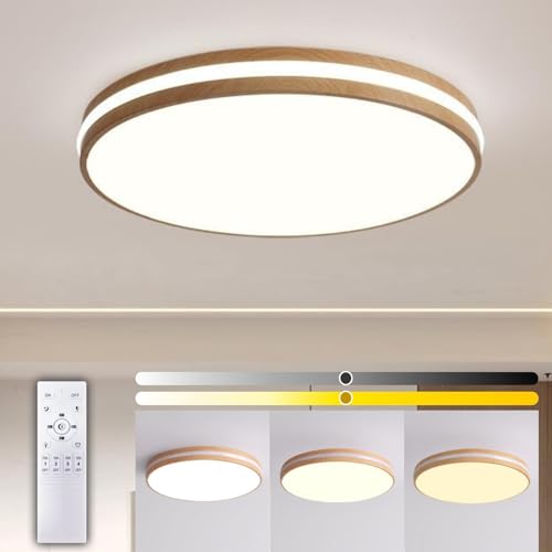 TAGIYOON シーリングライト 北欧 おしゃれ led 調光調色 6畳 8畳 10畳 リモコン付 引掛 タイマー 天井照明 インテリア照明 間接照明 モダン 和室 リビング ダイニング 日本語説明書付(木目調・直径40cm)