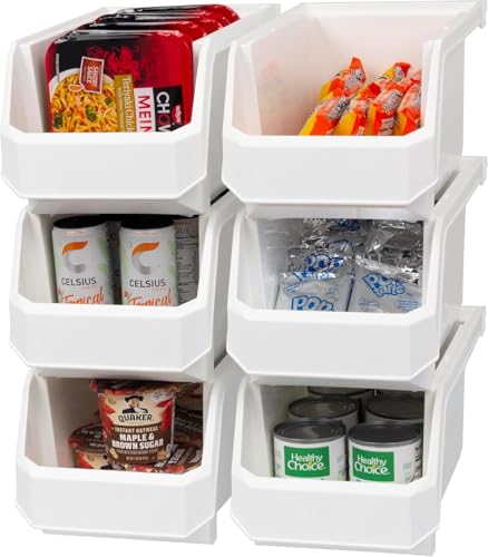 Image of ReadySpace Large Plastic Containers for Organizing and Storage Bins for Closet, Kitchen, Office, Pantry, 375 x 203 x 178 Mm, White, 6 Count