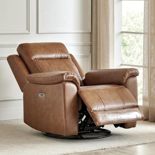 Image of Home Centre Nevil| Electric Recliner | Swivel Recliner|Half Leather|1 Seater Recliner|Tan1 Year Warranty