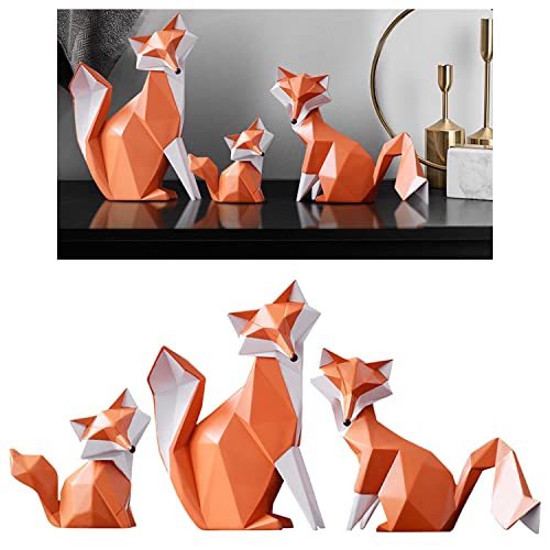 Image of Fox Family Statues Home Decor | Cute and Stylish | (Pack of 3 Pieces, Orange Color)