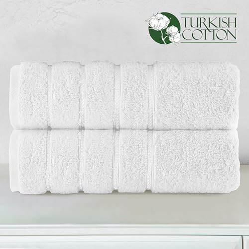 Image of Elegant Comfort 100% Turkish Cotton 4 Lines Viscose Stripe Luxury 2 Pack Bath Towel Set 27 x 54 Inch - Super Soft and Highly Absorbent Premium Hotel Spa Quality Towels for Bathroom Use, White
