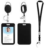 Black ID Badge Holder and Retractable Reel Clip,Landyard Keychain with id Badge,Photocard Key Card Holder Nametag Protector for Nurse Women Kid Office School(Vertical)