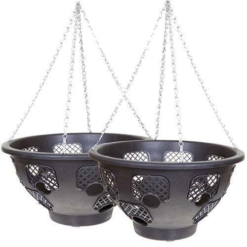 Trendi®Easy Fill Hanging Baskets/Planters Black 14"/ Indoor Outdoor Garden Porch Decoration With Chain 46cm (Two Hanging Baskets)
