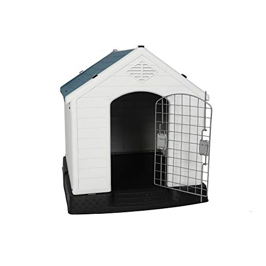LUCKYERMORE Dog Kennel Outdoor Waterproof Rainproof Pet House Crate with Door Indoor Plastic Puppy Cage, Medium