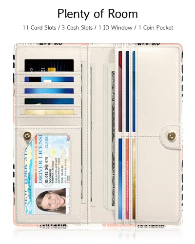 Image of Nipichsha Womens Wallet, RFID Slim Wallets for Women, Thin Ladies Credit Card Holder Purse, Cute Leather Bifold Clutch Billfold with 11 Card Slots & ID Window, Boho Leopard Print