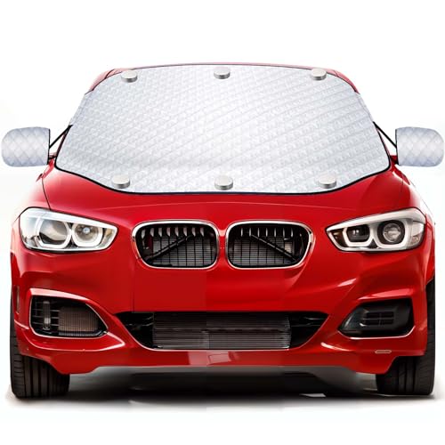 Zenoplige Car Windscreen Cover For Winter Windscreen Cover Frost with 6 Built-in Magnets Waterproof Dustproof Sun Ice Snow Car Screen Protector Magnetic with Two Mirror Covers(153 ×127cm)