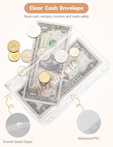 Image of A6 Budget Binder for Money Saving, PU Leather Budget Planner with 8 Cash Envelopes, Budget Sheets & Rose Gold Category Stickers, Money Organizer for Cash (Tan Checkered)