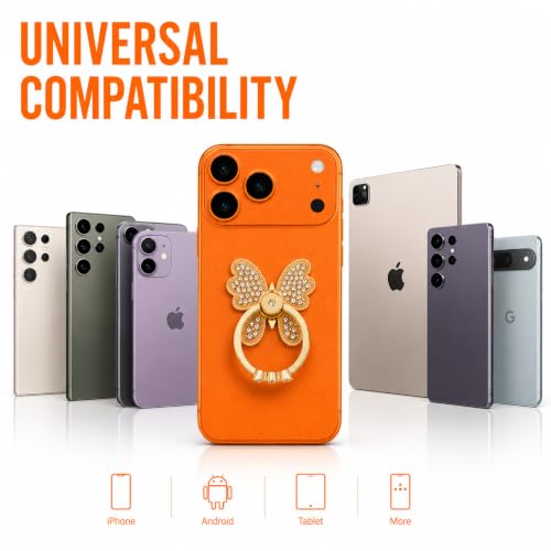 Image of Mizi Butterfly Phone Ring Holder, 2 Pack Luxury Rhinestone Finger Ring Stand Grip, 360 Rotating & 180 Adjustable Metal Kickstand, Strong Adhesive for iPhone, Samsung & All Smartphones - Silver