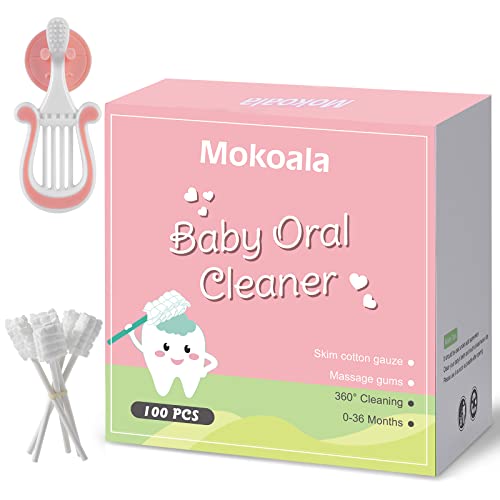 Image of [100-Pack] Baby Toothbrush, Infant Tongue Cleaner Newborn, Infant Mouth Cleaner, Soft Gauze Toohthbrush Oral Cleaning Stick Dental Care for 0-36 Month Baby+ 1Pcs Violin Style Toothbrush(Pink)…