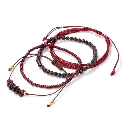 MORIANCE 4Pcs Garnet Bracelet for Women Garnet Healing Crystal Bracelets
