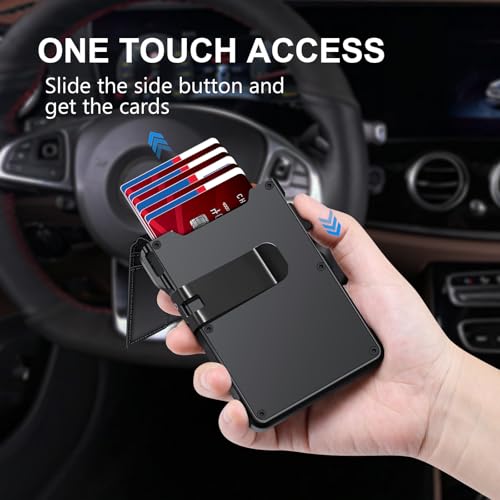 Image of KIKVES Airtag Wallet for Men, Mens Smart Wallet for Air Tag RFID Blocking, Minimalist Bifold Pop Up Aluminum Credit Card Case Holder 12+ Cards with ID Window, Gift for Men, No Airtag Included, Black