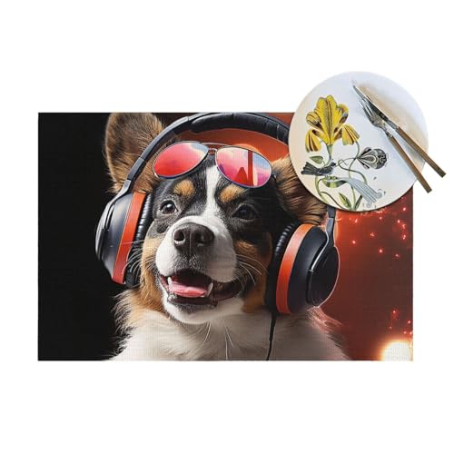 Set de table chien mignon avec écouteurs en PVC lavable résistant x4 - 8