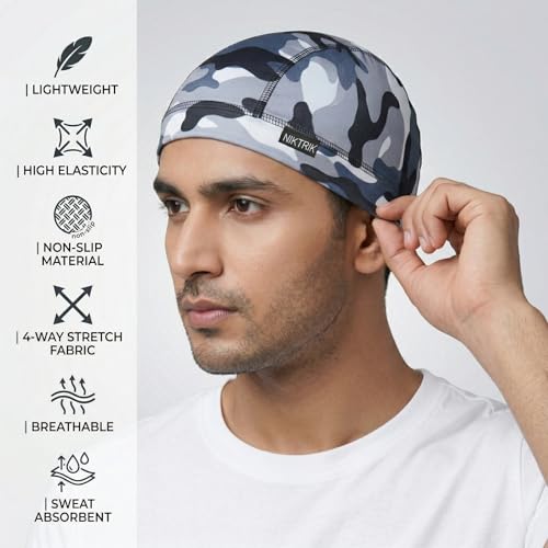 Image of Unisex Helmet Skull Cap for Bikers & Cyclists, Polyester Head Cap, Hair Inner Helmet Cap for Men, Sweat Cooling Beanie Cap, Skull Mask for Summer, Bike Accessories