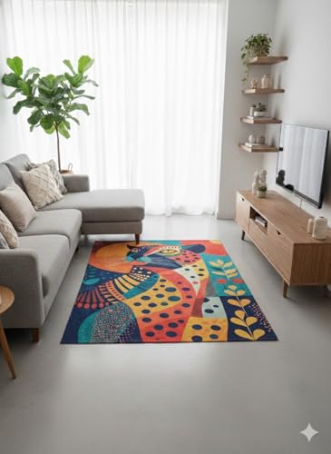 Image of Cotton Bolls Textiles Rugs for Living Room 5x7 Feet Large Size | Lightweight Foldable Carpet for Bedroom & Hall | Easy to Handle During Daily Cleaning | Travel Friendly Printed Rug | Leopard