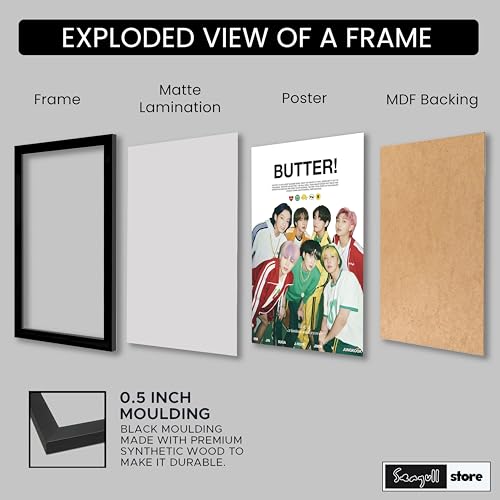 Image of Seagull Store BTS Butter Concept Framed Poster | 8x12 Inch | 300 GSM Art Paper | Matte Laminated | Black Frame | Ready to Hang Wall Decor for Bedroom & Office