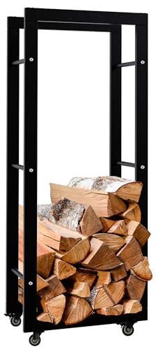 CLP Soporte para Madera Keri con Ruedas I Estante metálico & movil para almacenar la Madera I Leñero Moderno de Interior, Color:Negro, Tamaño:25x40x100 cm