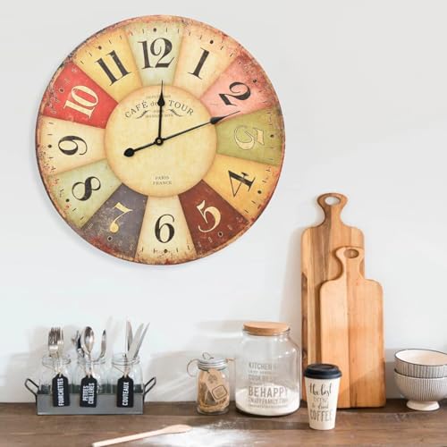 Homgoday Horloge Murale Vintage Multicolore 60 cm, Meuble pour Maison, intérieur, extérieur, Salon, Chambre à Coucher