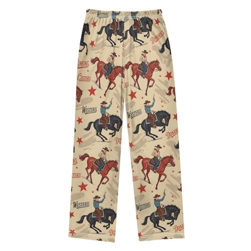 Western Cowboy Riding Horse Pattern Pajama Pants Long Soft Sleep Pants Elastic Waist PJ Bottoms 6-14 Years2