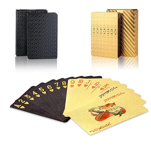 SWINILAYA 2 Pack Playing Cards - Black Gold Waterproof Plastic Playing Cards, Standard Index Poker Cards,Deck of Poker Cards for Party,Family