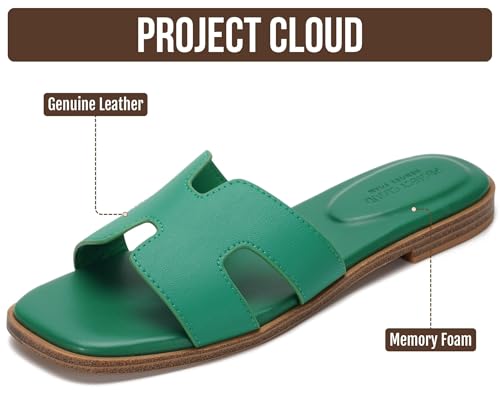 Image of Project Cloud 100% Genuine Leather Sandals for Women 2026 - Fashion Flat Womens Sandals with Memory Foam Insole Slides Sandals Women Footwear - Mules Women's Sandals (Jannel)