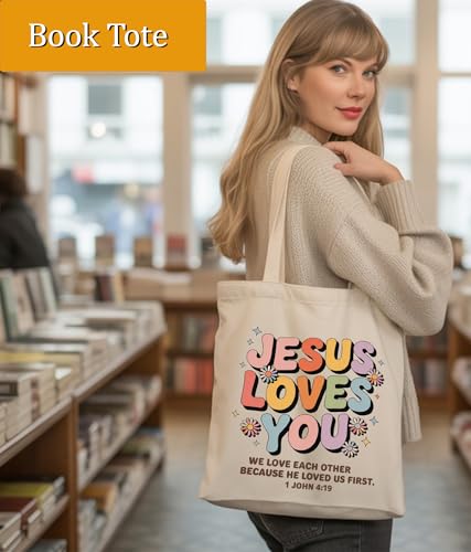 Image of Aesthetic Christian Gifts Tote Bag for Church, Religious Tote Bag for Bible Study, Medium Size with Inner Pocket