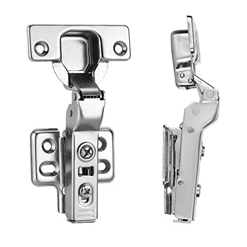 Luokim 2pcs Half Overlay Cabinet Hinge Frameless Concealed Door Hinges European Soft Closing Four-Hole Mounting Plate Hinges Nickel Plated Finish