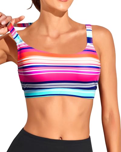 Image of Tempt Me Women Sports Bra Swim Crop Tops Only | Scoop neck, Bathing suits top, Removable cups, Adjustable straps