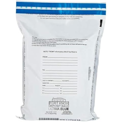 BankSupplies Ultima Blue White Deposit Bags | 12W x 16H | Case of 500 | Discreet, Opaque & Secure | Bank Deposit Bags | Tamper Evident Security | Easy to Use | Write-On Surface Cover