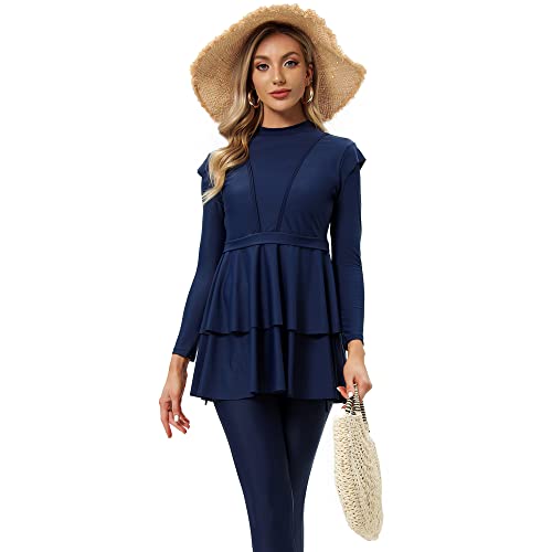 Women Burkini Islamic Modest Clothing Plus Size Muslim Swimwear with Bra Pad Front Hijab Swimsuit