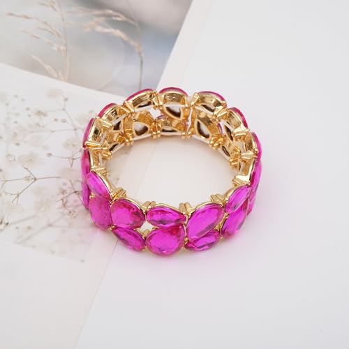 Austrian Teardrop Crystal Bracelet Elastic Stretch Bangle Bracelet for Bride Art Deco Elegant Party Wrist Jewelry for Woman #BA0053