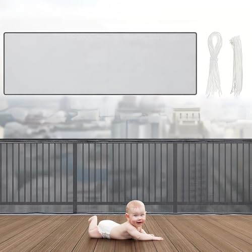FAINCA 300 * 79cm Rete Protezione Bambini, Rete Balcone, Retes Protezione per Scale, con Cordino In Nylon E Cinturino con Fibbia Lunga per Ringhiera Balcone Scala Bambino (Nero）