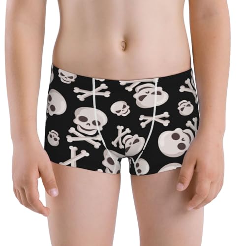 Boys' Cotton Boxer Brief Soft Underwear-Black White Skull Bone