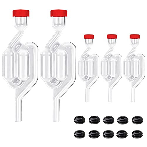 Zazolyne 5Pack Fermentation Airlock,Twin Bubble Fermenting Improved High Transparency S Shape With 10Pcs Grommets Drilled 3/8’’ Hole #TOP15