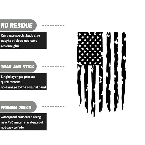 Image of 1 PC Distressed American Flag Vinyl Decal, 20.47x11.81 Inch US Flag Truck Tailgate Decal, Universal for Pickup Truck Tailgate Car Door Sides Windshield Decoration (Black)